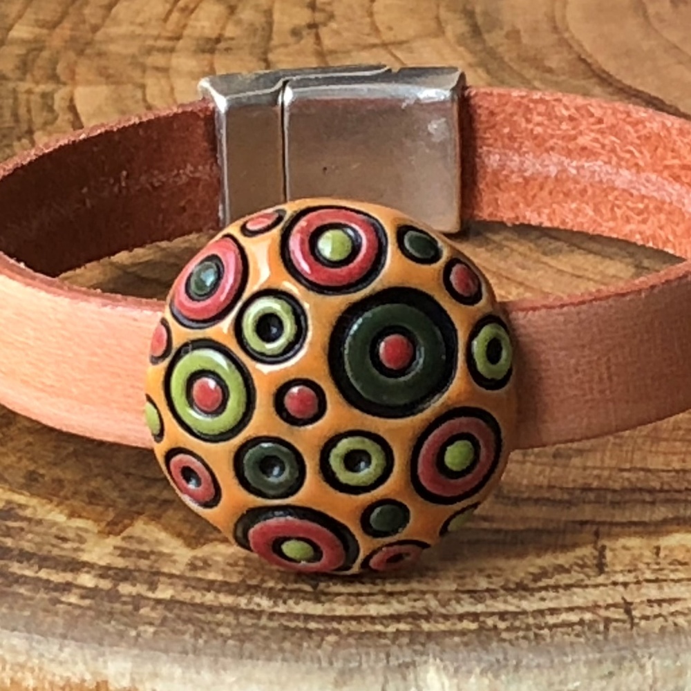 Leather Bracelet with Golem Ceramic Slider XSmall